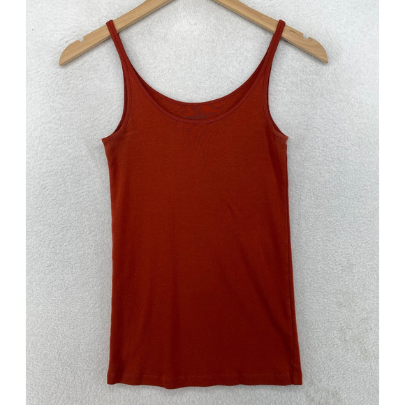 EILEEN FISHER Tank Top XS Organic Cotton Ribbed Jersey Cami Scoop Neck Shell Red - Picture 1 of 11